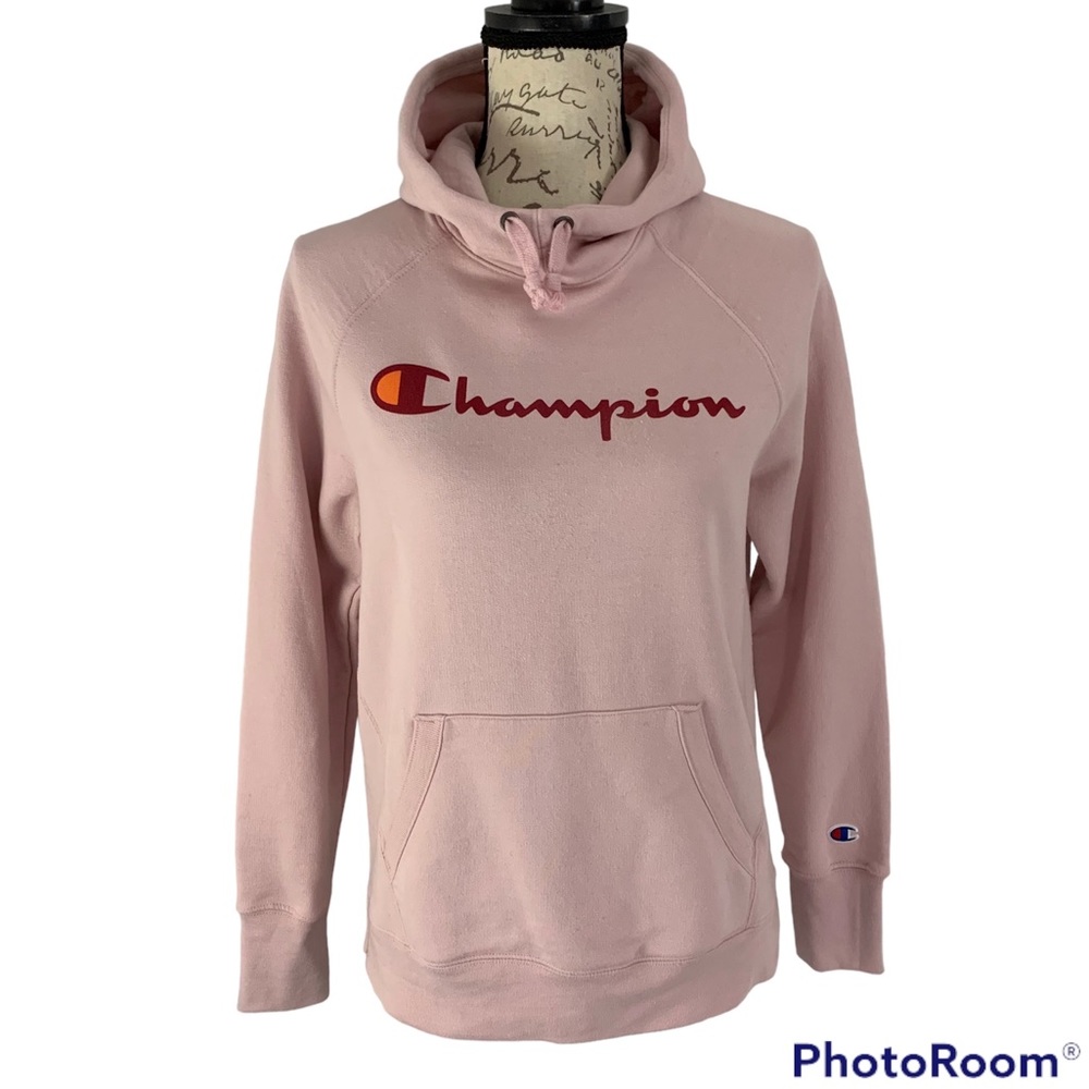 Champion Powerblend Fleece Graphic Logo Hooded Sweatshirt Pink Fuchsia XS